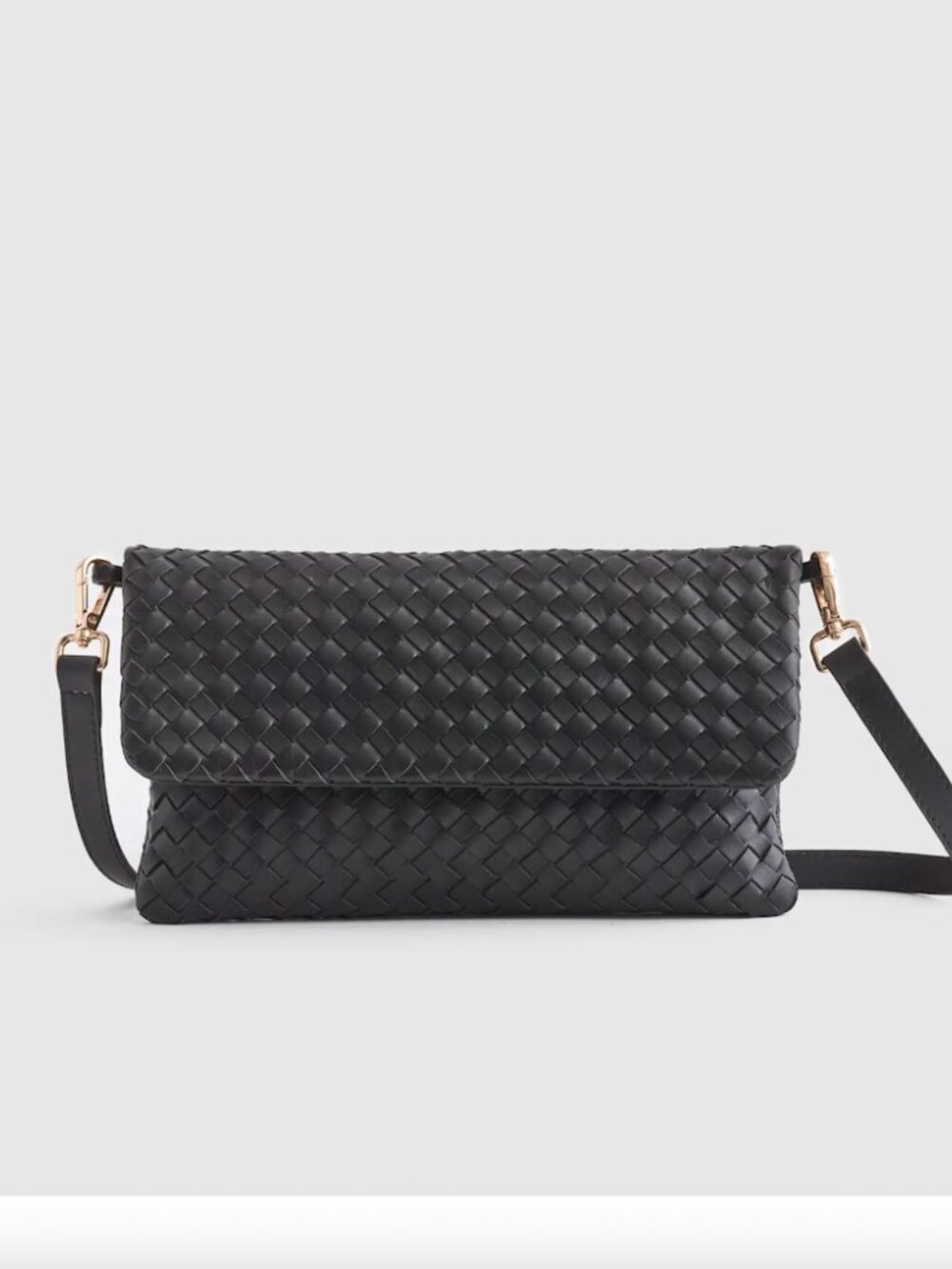 Quince Italian Handwoven Leather Convertible Clutch Black crossbody purseLikeNew